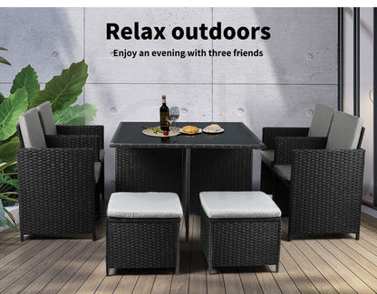 Levede 9PCS Outdoor Table Chair Set Patio Furniture Dining Setting Wicker Lounge