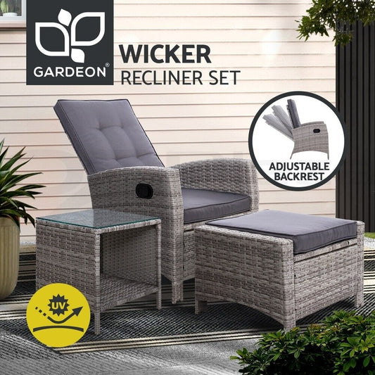 Gardeon Outdoor Setting Recliner Chair Table Set Wicker Lounge Patio Furniture