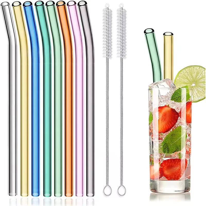 Reusable Glass Straws Eco-Friendly Drinking Straws Multi-Color Mixed