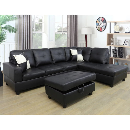 Convertible Sectional Sofa, L Shaped Couch for Small Space Living Room, Black(Without Ottoman)