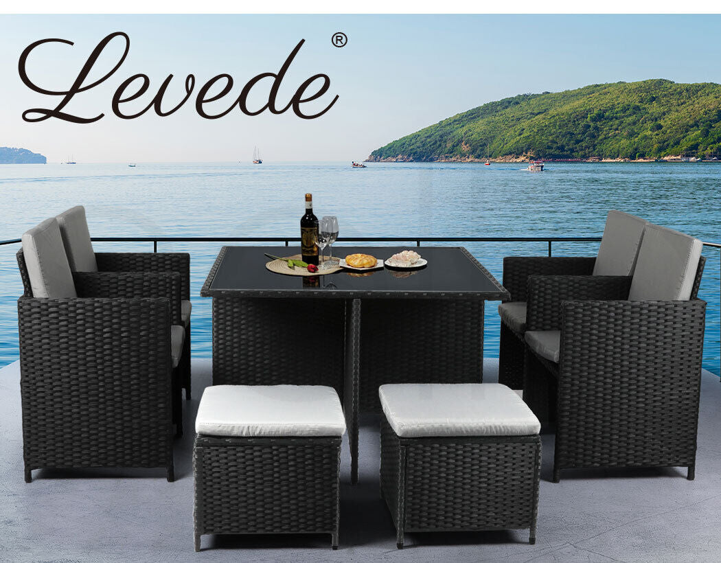 Levede 9PCS Outdoor Table Chair Set Patio Furniture Dining Setting Wicker Lounge