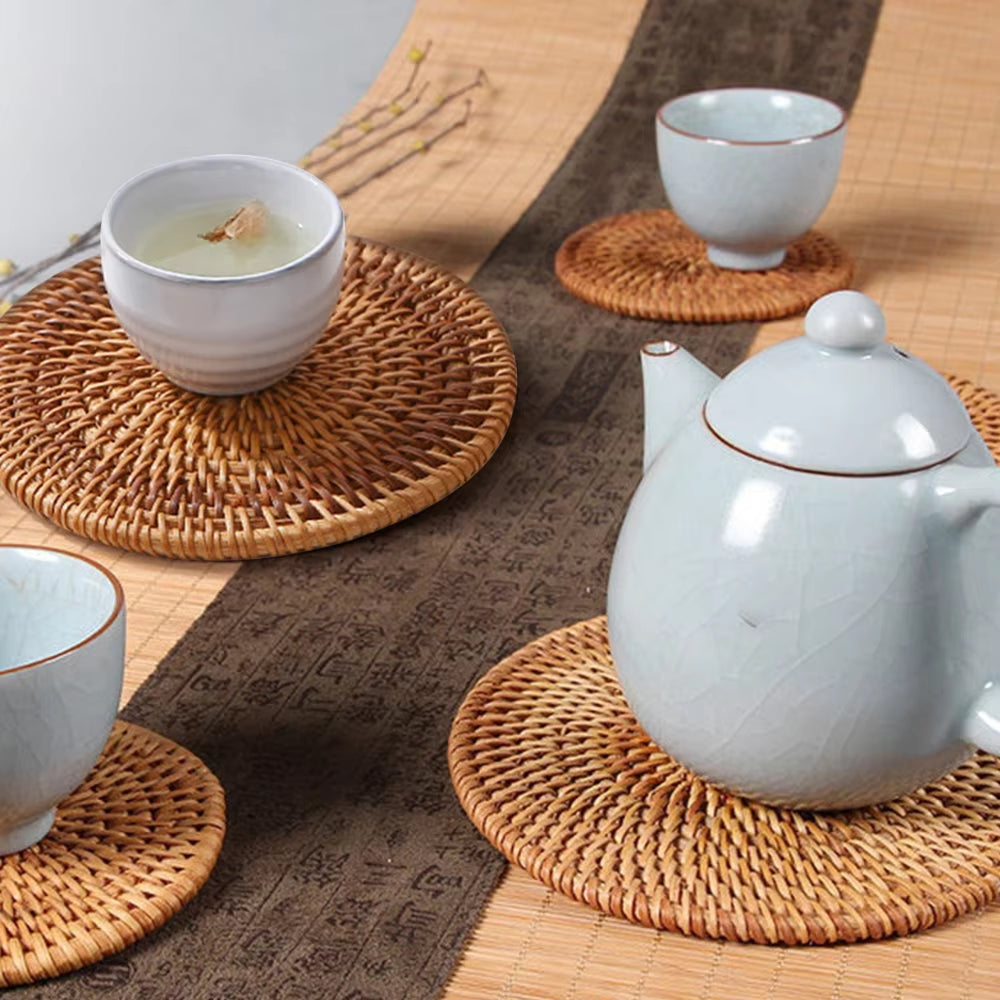 Retro Natural Rattan Woven Placemat Round