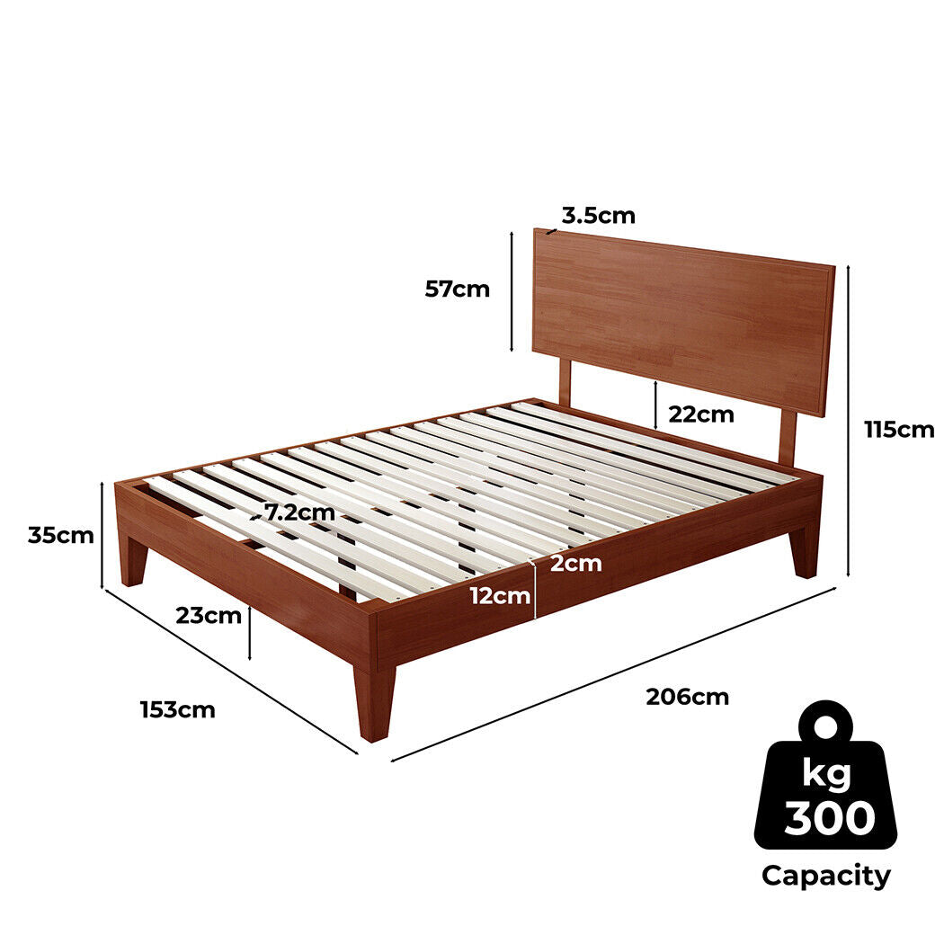 Levede Queen Bed Frame Rubberwood Timber Mattress Base Headboard Walnut