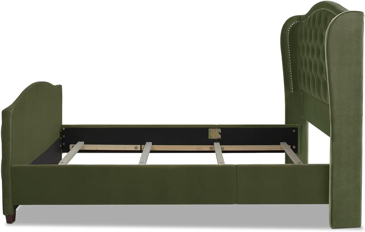 Marcella Headboard Bed Set, Queen, Olive Green Performance Velvet