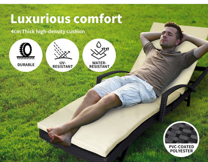 2PCS Levede Outdoor Sun Lounger Furniture Wicker Lounge Garden Patio Bed Cushion