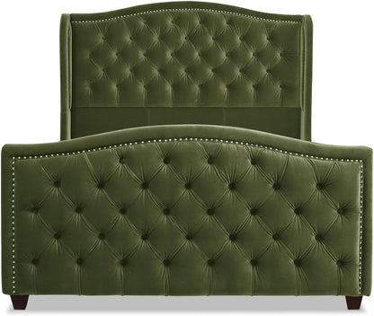 Marcella Headboard Bed Set, Queen, Olive Green Performance Velvet