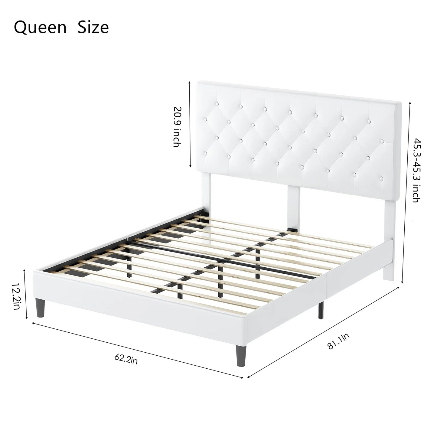 Queen Size Bed, Faux Leather  White