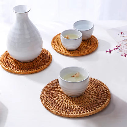 Retro Natural Rattan Woven Placemat Round