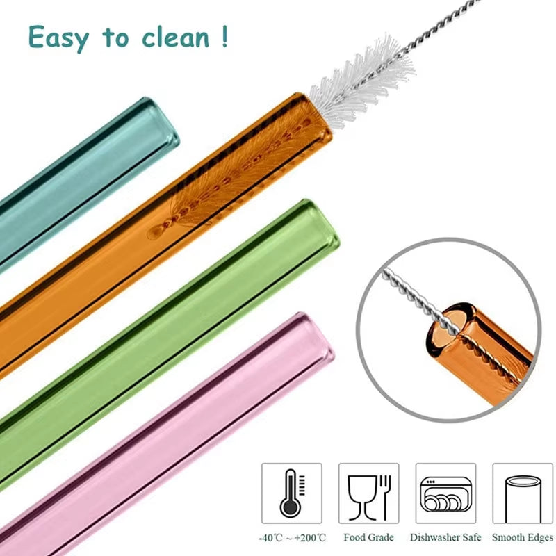 Reusable Glass Straws Eco-Friendly Drinking Straws Multi-Color Mixed