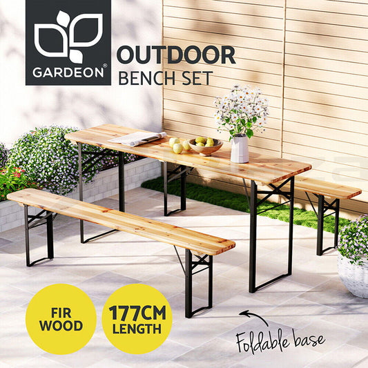 Gardeon 3 PCS Outdoor Furniture Dining Set Lounge Setting Wooden Camp Bench