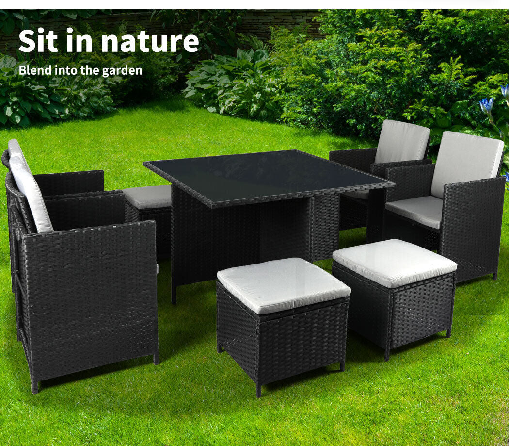 Levede 9PCS Outdoor Table Chair Set Patio Furniture Dining Setting Wicker Lounge