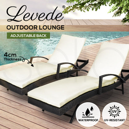 2PCS Levede Outdoor Sun Lounger Furniture Wicker Lounge Garden Patio Bed Cushion