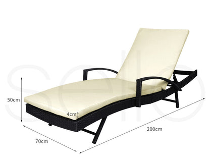 2PCS Levede Outdoor Sun Lounger Furniture Wicker Lounge Garden Patio Bed Cushion