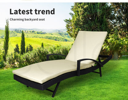 2PCS Levede Outdoor Sun Lounger Furniture Wicker Lounge Garden Patio Bed Cushion