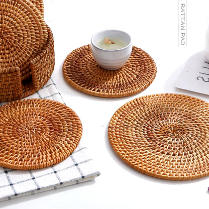 Retro Natural Rattan Woven Placemat Round