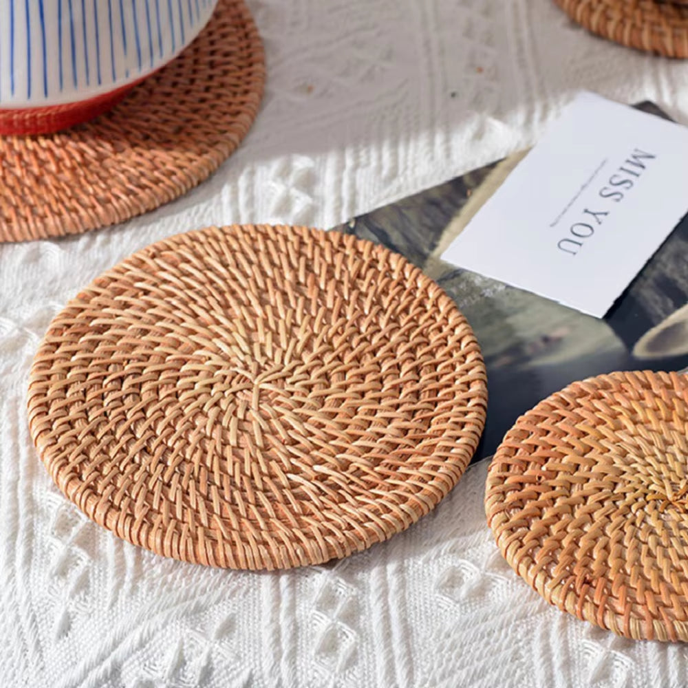 Retro Natural Rattan Woven Placemat Round