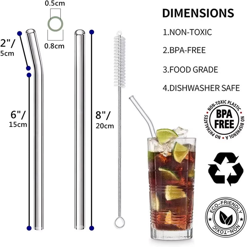 Reusable Glass Straws Eco-Friendly Drinking Straws Multi-Color Mixed