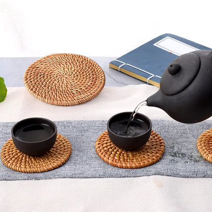 Retro Natural Rattan Woven Placemat Round