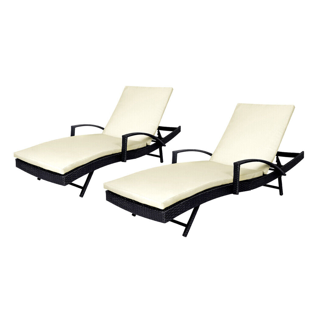 2PCS Levede Outdoor Sun Lounger Furniture Wicker Lounge Garden Patio Bed Cushion