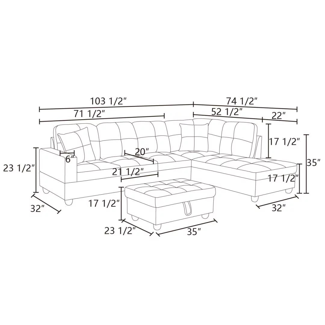 Convertible Sectional Sofa, L Shaped Couch for Small Space Living Room, Black(Without Ottoman)