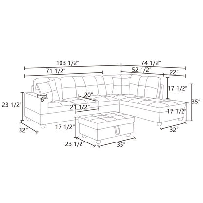 Convertible Sectional Sofa, L Shaped Couch for Small Space Living Room, Black(Without Ottoman)