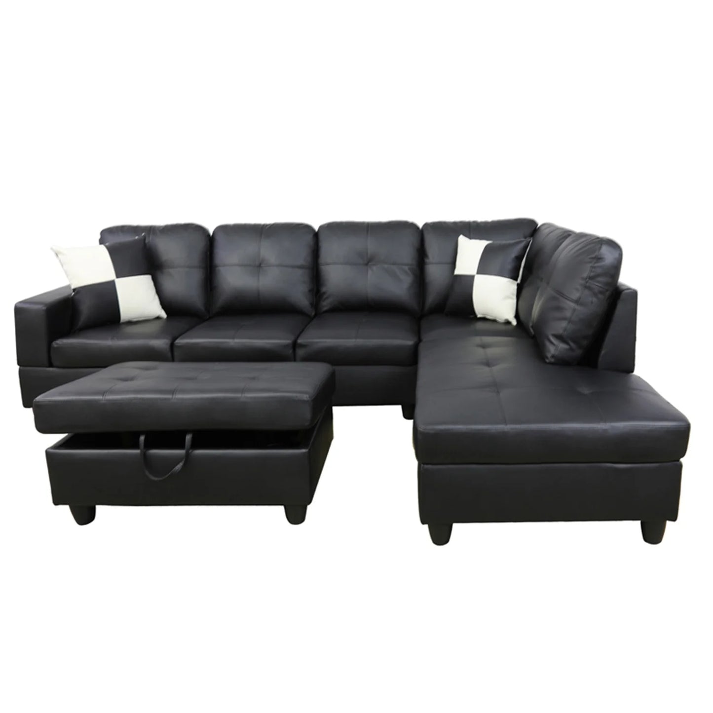 Convertible Sectional Sofa, L Shaped Couch for Small Space Living Room, Black(Without Ottoman)