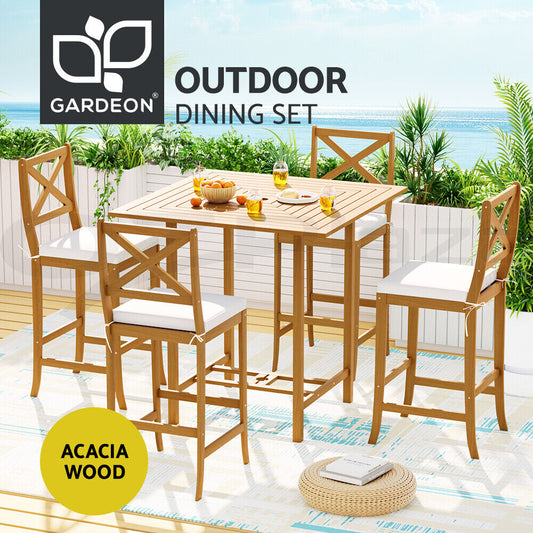 Gardeon 5Pcs Outdoor Bar Table 4 Seater Stools Bistro Set Patio Acacia Wood